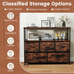 Gainoom Brown Dresser For Bedroom Storage Dresser With 5 Drawers - thumbnail 4