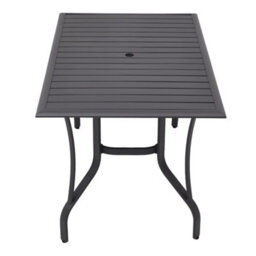 Thehotsale 120Cm L Garden Metal Slatted Coffee Table With Six Rattan Chairs Outdoor Rectangle Table In Black - thumbnail 4