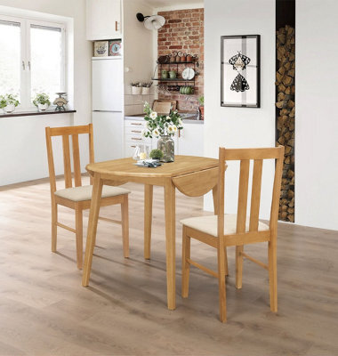Hallowood Furniture Ledbury Light Oak Drop Leaf Round Dining Table With 2 Light Oak Chairs - image 1