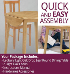 Hallowood Furniture Ledbury Light Oak Drop Leaf Round Dining Table With 2 Light Oak Chairs - thumbnail 7