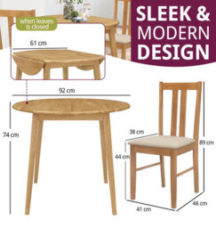 Hallowood Furniture Ledbury Light Oak Drop Leaf Round Dining Table With 2 Light Oak Chairs - thumbnail 3