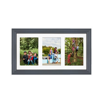 AK Frames 40X20Cm Dark Grey Classic Multi Photo Frame With White Mount - Holds 3 Apertures (3X) 6X4 Photos - image 1