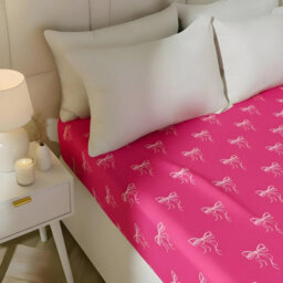 Ohs Bows Print Microfibre Easy Care 25Cm Deep Fitted Bed Sheet, Hot Pink - Double