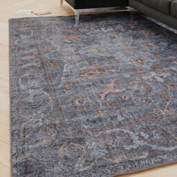 Loomed Traditional Design Cotton Chenille Rug Blue Gold Machine Washable 240Cm X 330Cm - thumbnail 1