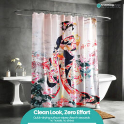 Neel Blue Polyester Shower Curtain With Hooks, Water-Resistant 180Cm X 200Cm - thumbnail 9