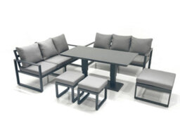 Fimous 9 Seater Aluminium Outdoor Garden Furniture Set With Adjustable Rising Lifting Dining Table 3 Seater Sofa 3 Footstools - thumbnail 1