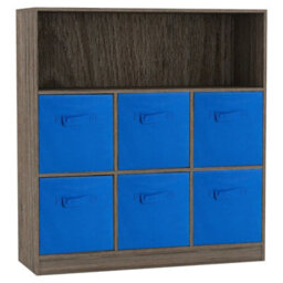 Urbn-Living Urbnliving Height 94Cm Wooden Wide Anthracite Oak 7 Cube Bookcase With Dark Blue 6 Drawers Baskets Storage Unit Shelves - thumbnail 1