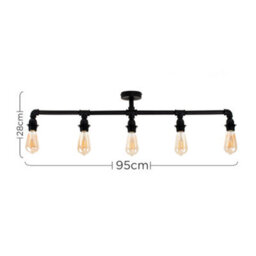 Valuelights Luiggi Industrial Style 5 Way Satin Black Pipework Bar Ceiling Light - thumbnail 9