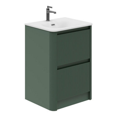 Plum&clay Isla Fluted Green 2 Drawer Freestanding Bathroom Vanity Unit & Ceramic Basin Set (W)600mm - image 1