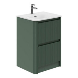 Plum&clay Isla Fluted Green 2 Drawer Freestanding Bathroom Vanity Unit & Ceramic Basin Set (W)600mm - thumbnail 1