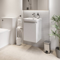 Affine Bathroom Cloakroom Vanity Unit Wash Basin Cabinet Cupboard Storage White 400mm - thumbnail 2