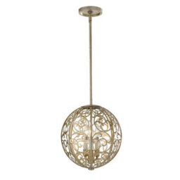 Elegant 3-Bulb Chandelier Pendant Light In Silver Leaf Patina With Led E14 Bulbs - thumbnail 1