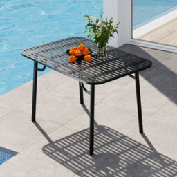 Living And Home Outdoor Garden Dining Table , Curved Table With Metal Slatted Top, Black - thumbnail 3