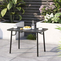 Living And Home Outdoor Garden Dining Table , Curved Table With Metal Slatted Top, Black - thumbnail 1