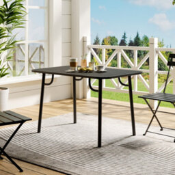 Living And Home Outdoor Garden Dining Table , Curved Table With Metal Slatted Top, Black - thumbnail 2