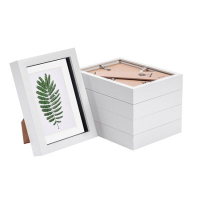"Nicola Spring 5 X 7"" Photo Frames - White/white Mount - 3D Picture Frame Box Portrait Display Case (20 X 15.5Cm) Set Of 5" - image 1
