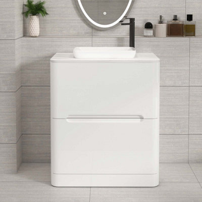 Royal Bathrooms Venice 700mm Gloss White Freestanding Bathroom Countertop Vanity Unit 2 Drawer With Qubix Basin - image 1