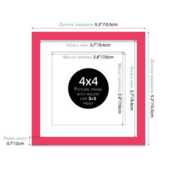 "4X4"" Bright Pink Picture Frame - 4X4"" Square Frame With 3X3"" Mount For 4X4""/3X3"" Pictures Art Deco Style Room Decor, 1 Pack" - thumbnail 2
