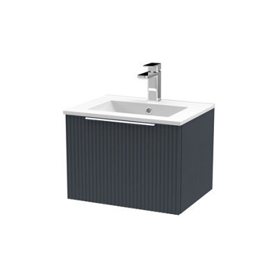Balterley Tixall Fluted 1 Drawer Wall Hung Vanity Unit With Minimalist Basin, Dark Grey, 500mm - image 1