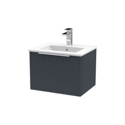 Balterley Tixall Fluted 1 Drawer Wall Hung Vanity Unit With Minimalist Basin, Dark Grey, 500mm - thumbnail 1