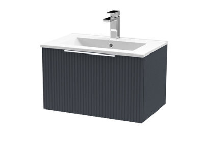 Balterley Tixall Fluted 1 Drawer Wall Hung Vanity Unit With Minimalist Basin, Dark Grey, 600mm - image 1