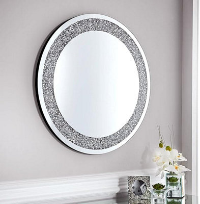 Biznest 60Cmlarge Jewel Round Wall Mirror Loose Diamante Crystal Mirror Room Decoration Ideas - image 1