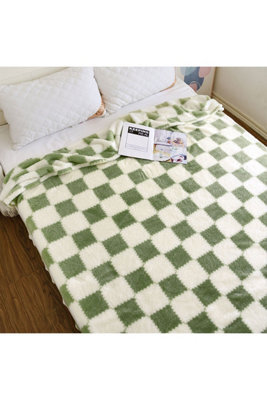 Living And Home Super Soft Comfortable Plush Reversible Checkered Throw Blanket Available All Year Round Green And White 230Cm W X 230Cm D - image 1