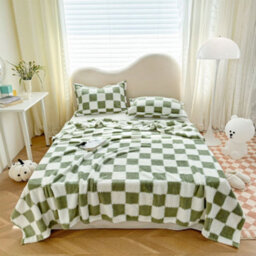 Living And Home Super Soft Comfortable Plush Reversible Checkered Throw Blanket Available All Year Round Green And White 230Cm W X 230Cm D - thumbnail 2