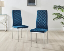 Furniturebox Palma Beige Stone Effect Round 4-6 Seater Pedestal Dining Table & 4 Navy Velvet Milan Silver Leg Chairs - thumbnail 4