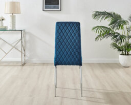 Furniturebox Palma Beige Stone Effect Round 4-6 Seater Pedestal Dining Table & 4 Navy Velvet Milan Silver Leg Chairs - thumbnail 7