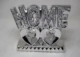 Biznest Home On Two Hearts Crystal Shelf Ornament Silver With Crushed Jewel Ceramic Diamond Design Rectangle Base Gift 16X8X20 Cm