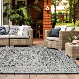 Homeart Outdoor Indoor Rug, Easy Clean, Uv Weather Resistant Rug For Patio, Gardenmedallion Black, Cream,180X270Cm - thumbnail 4