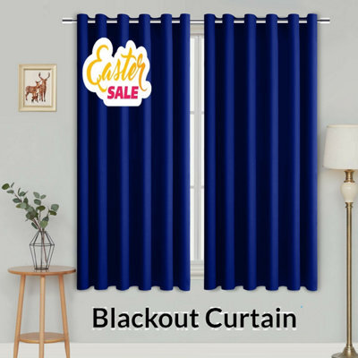 Ameha Navy Plain Curtain Blackout Thick Thermal Insulated Bedroom Kitchen 66'' X 54'' Curtain Pair With Tie Backs Pair - image 1