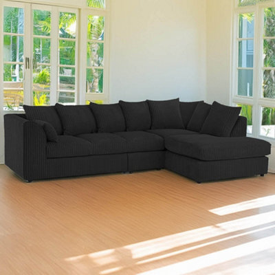 Palmas Jumbo Cord Fabric 5 Seater Right Hand Facing Corner Sofa Black - image 1
