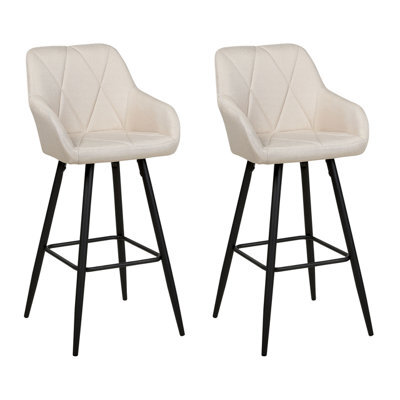 Beliani Set Of 2 Darien Bar Stools With Armrests & Footrest, Fabric, Light Beige - image 1