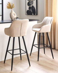 Beliani Set Of 2 Darien Bar Stools With Armrests & Footrest, Fabric, Light Beige - thumbnail 2