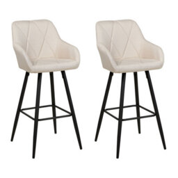 Beliani Set Of 2 Darien Bar Stools With Armrests & Footrest, Fabric, Light Beige - thumbnail 1