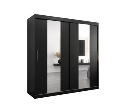 Arte Sleek Black Pole Sliding Door Wardrobe W2000mm H2000mm D620mm Mirrored Contemporary Storage Solution - image 1