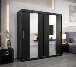 Arte Sleek Black Pole Sliding Door Wardrobe W2000mm H2000mm D620mm Mirrored Contemporary Storage Solution - thumbnail 2