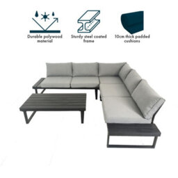 Jack Stonehouse Santorini 5 Seater Garden Sofa Set With Table - Large Modular L Shape Lounge Furniture Set For Patio, Decking - Grey - thumbnail 8
