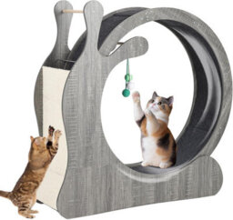 London Boutique Silent Cat Exercise Wheel For Indoor Cats, Wooden Treadmill With Removable Carpet, Scratching Board, Play Balls - thumbnail 7