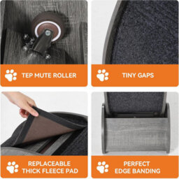 London Boutique Silent Cat Exercise Wheel For Indoor Cats, Wooden Treadmill With Removable Carpet, Scratching Board, Play Balls - thumbnail 3