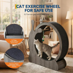 London Boutique Silent Cat Exercise Wheel For Indoor Cats, Wooden Treadmill With Removable Carpet, Scratching Board, Play Balls - thumbnail 5
