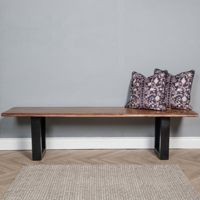 Elm Home And Garden Solid Mango Wooden Live Edge Dining Hall Shoe Bench  Dark Oak Finish Metal 45Cm High X 155Cm Wide X 40Cm Deep - image 1