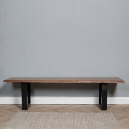 Elm Home And Garden Solid Mango Wooden Live Edge Dining Hall Shoe Bench  Dark Oak Finish Metal 45Cm High X 155Cm Wide X 40Cm Deep - thumbnail 3
