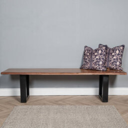 Elm Home And Garden Solid Mango Wooden Live Edge Dining Hall Shoe Bench  Dark Oak Finish Metal 45Cm High X 155Cm Wide X 40Cm Deep - thumbnail 1