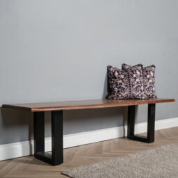Elm Home And Garden Solid Mango Wooden Live Edge Dining Hall Shoe Bench  Dark Oak Finish Metal 45Cm High X 155Cm Wide X 40Cm Deep - thumbnail 2