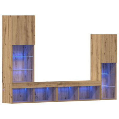 Berkfield Modern Tv Cabinet With Led Lights Artisan Oak 40.5X30X102 Cm