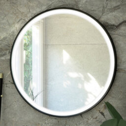 RAK Ceramics Rak Art Round 800mm Matt Black Illuminated Led Bathroom Mirror With Touch Sensor & Demister Pad, Ip44 Rated