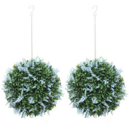 Homcom Set Of 2 Artificial Plant Topiary Balls, Faux Plants, Blue - thumbnail 2
